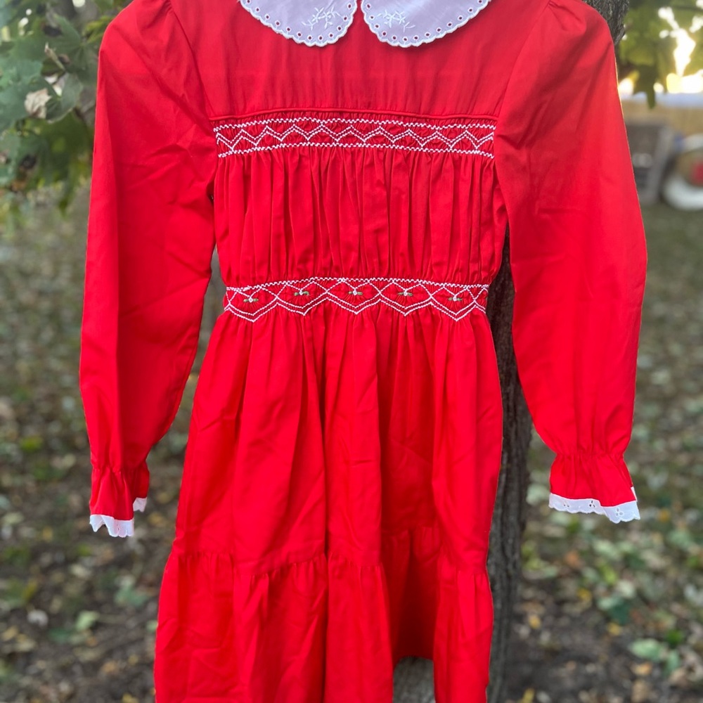 Red Long Sleeve Dress with White Collar